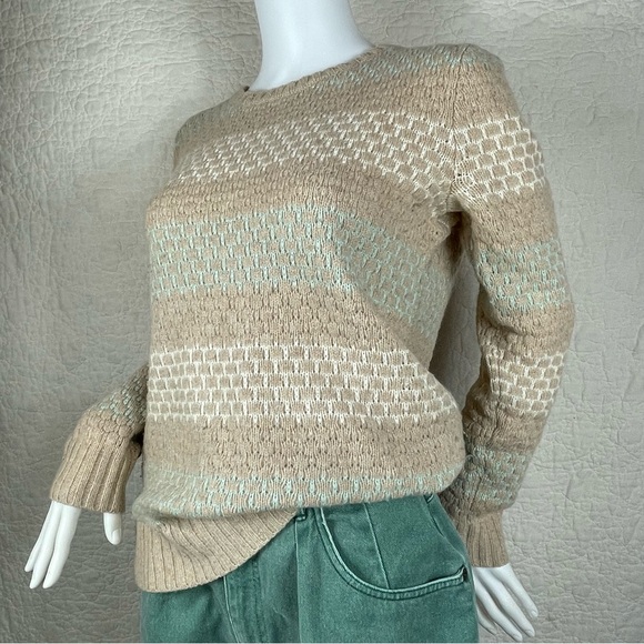 💖5/$25 J.Crew Lambswool Blend Striped Honeycomb Stitch Sweater Women Size S - Picture 2 of 13